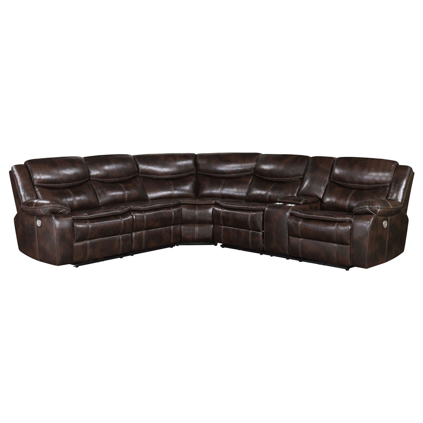 Mclean reclining sectional sofa with storage console in dark brown leather by HouseOfZazla on Tampa Home & Garden Store