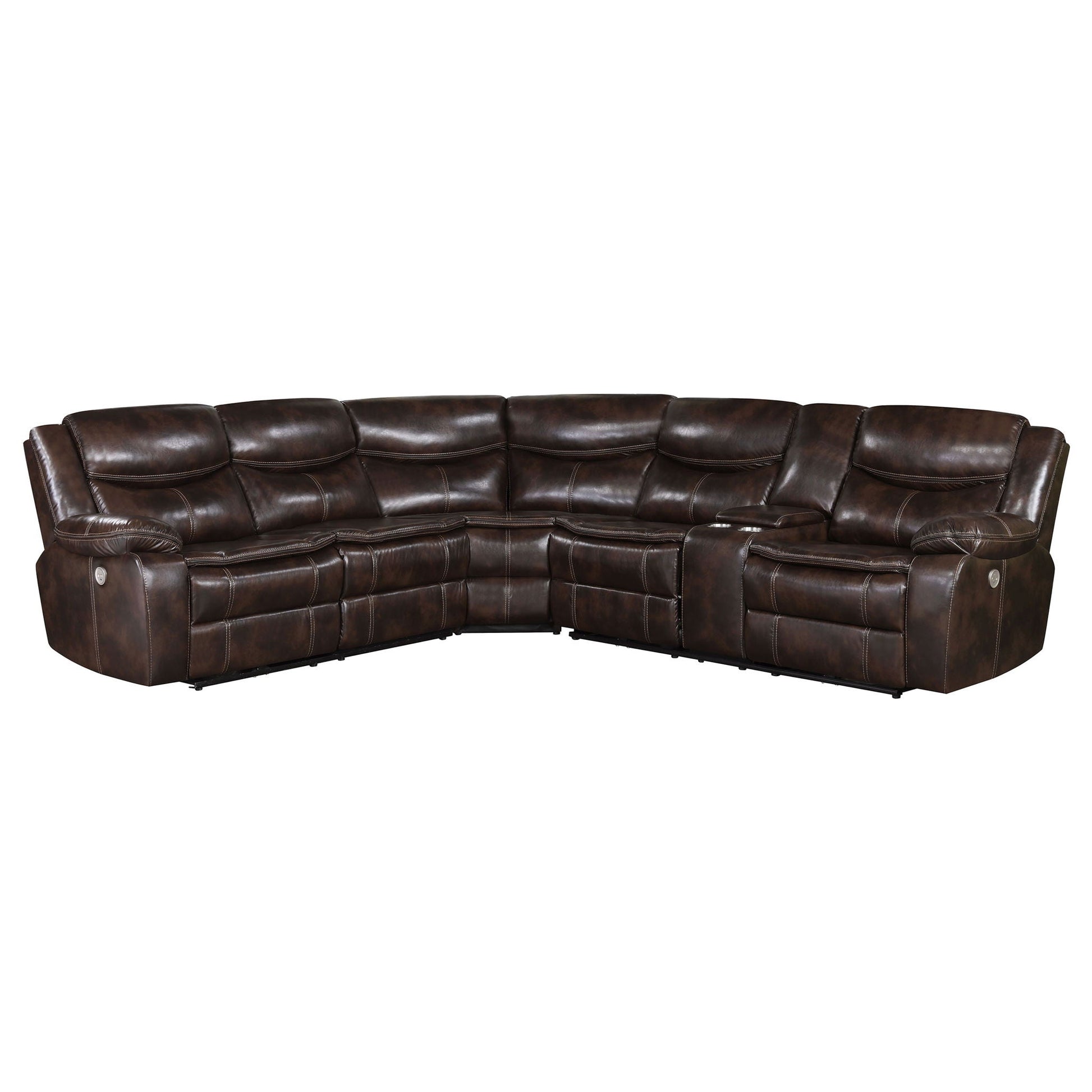 Mclean reclining sectional sofa with storage console in dark brown leather by HouseOfZazla on Tampa Home & Garden Store