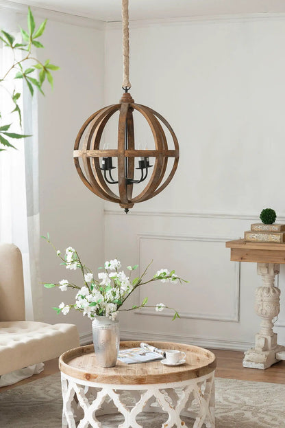Wood Chandelier with Adjustable Chain for Kitchen