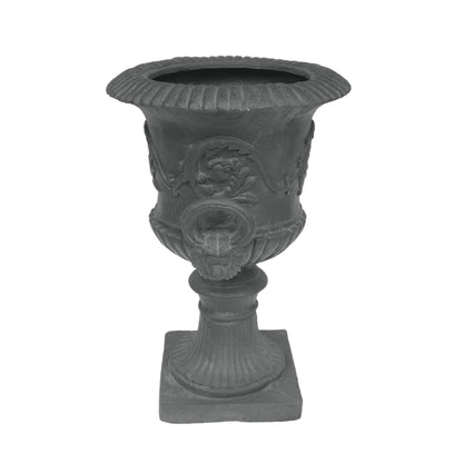 MGO Garden Urn Planter by HouseOfZazla, dark urn with ribbed rim and floral relief on Tampa Home & Garden Store