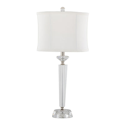 Diamond Torch crystal table lamp with clear body and off-white shade polished nickel finial on Tampa Home & Garden Store
