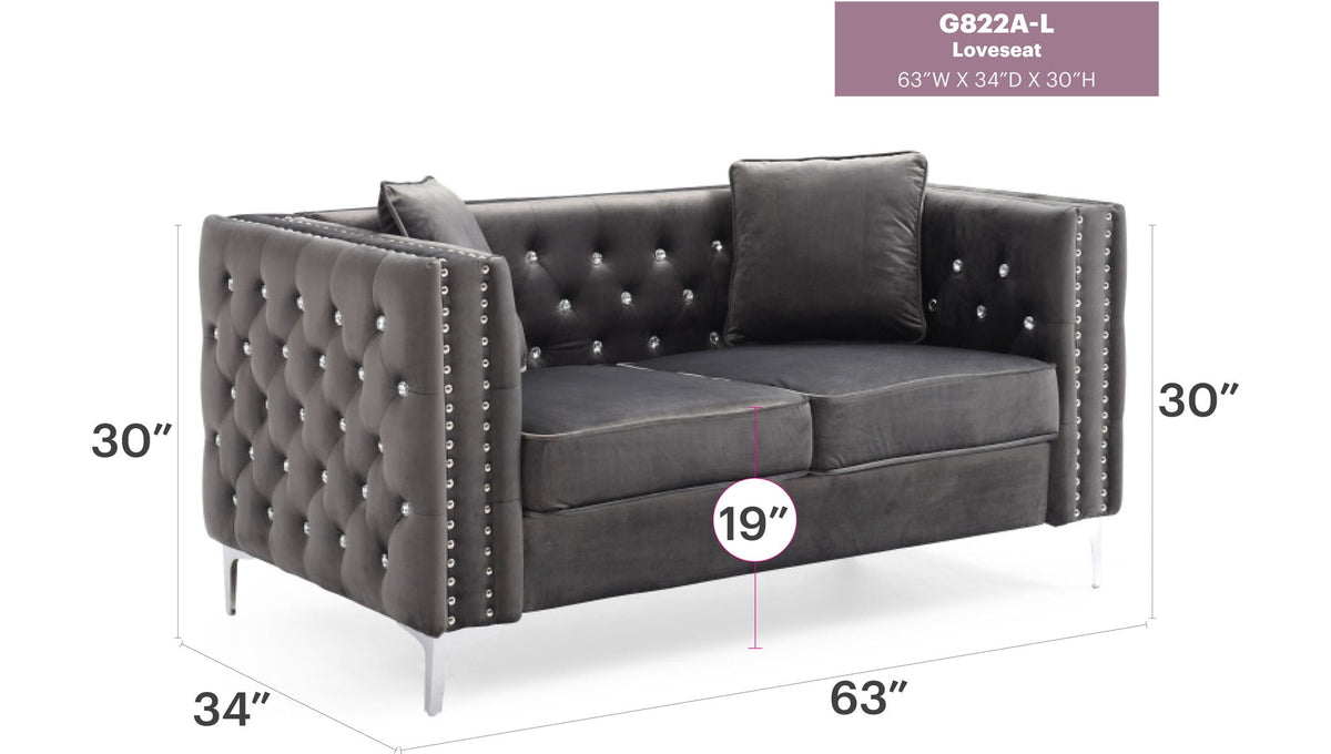 Elegant track-arm loveseat with tufted micro suede in dark gray by HouseOfZazla on Tampa Home & Garden Store