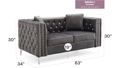 Elegant track-arm loveseat with tufted micro suede in dark gray by HouseOfZazla on Tampa Home & Garden Store