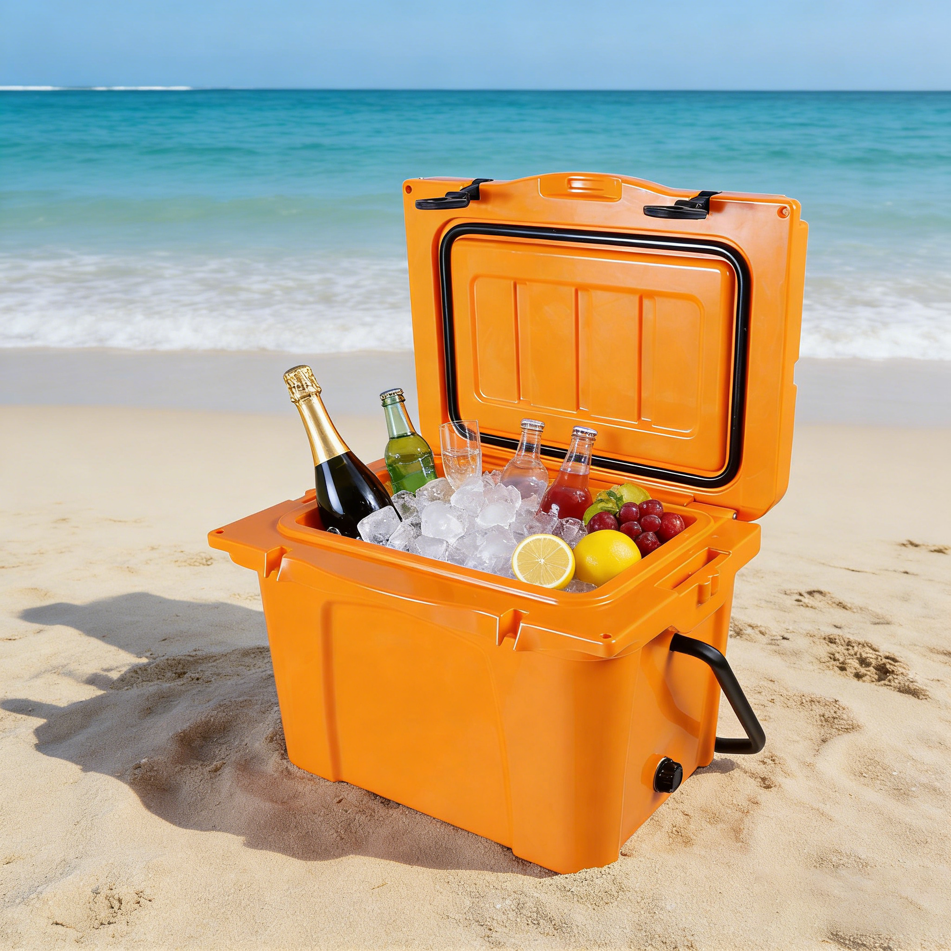 25QT Portable Cooler orange by HouseOfZazla with extended ice retention on beach on Tampa Home & Garden Store