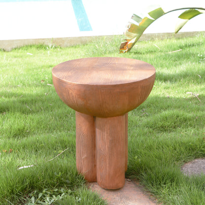 Iris Outdoor Patio Three-Legged Wood-Grain Side Table brown wood by HouseOfZazla on Tampa Home & Garden Store