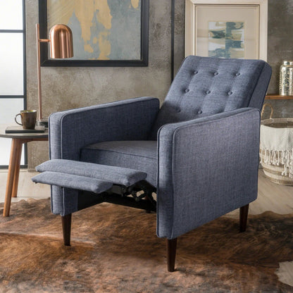 Mid-Century Modern Recliner with blue tufted waffle stitch upholstery by Unique Piece Furniture on Tampa Home & Garden Store
