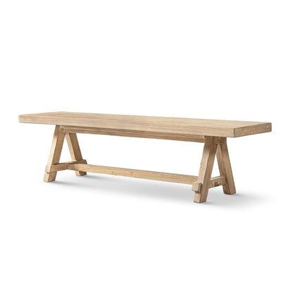 Natural dining bench with pillar base in solid reclaimed elm, HouseOfZazla on Tampa Home & Garden Store
