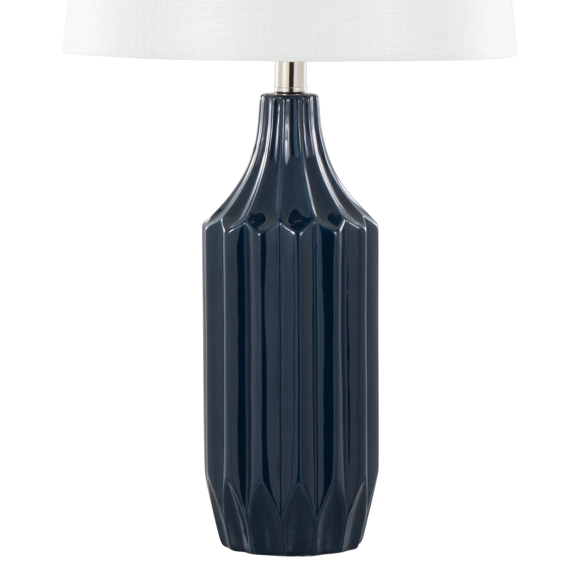 Stella - Contemporary Table Lamp navy blue fluted ceramic base with white fabric shade on Tampa Home & Garden Store