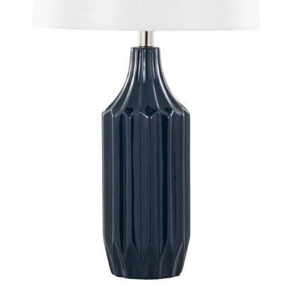 Stella - Contemporary Table Lamp navy blue fluted ceramic base with white fabric shade on Tampa Home & Garden Store