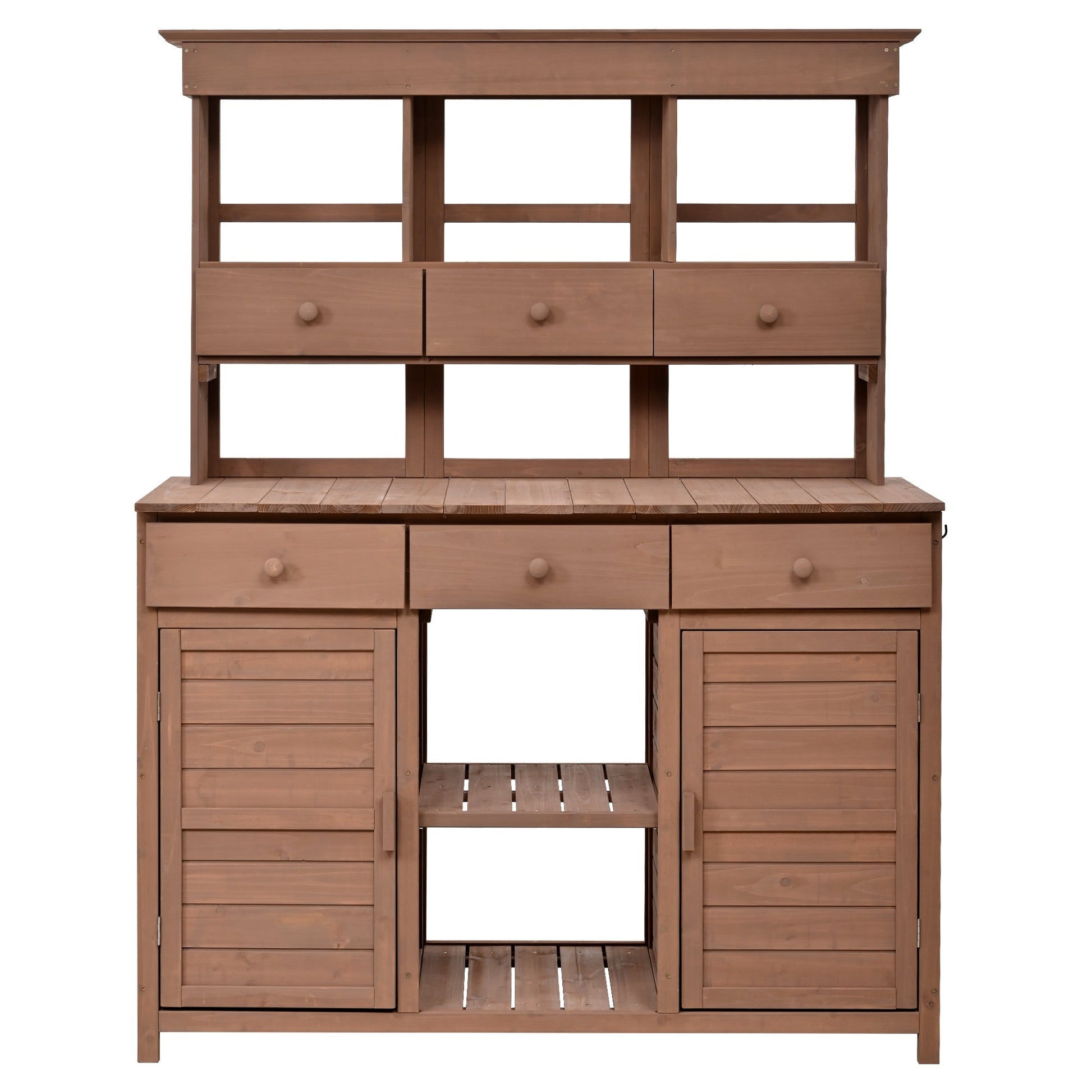Topmax 65.7in tall potting bench with hutch, brown wood bench with 3 drawers by HouseOfZazla on Tampa Home & Garden Store