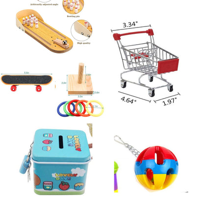 Parrot puzzle toy set Sell My Stuff; wooden bowling-pin puzzle and shopping cart for birds on Tampa Home & Garden Store