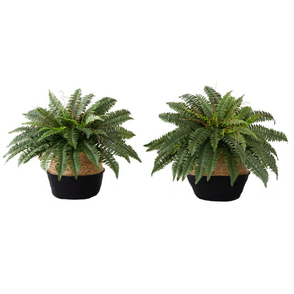 23" Artificial Boston Fern Plant with Handmade Jute & Cotton Basket DIY KIT - Set of 2 - Tampa Home & Garden Store