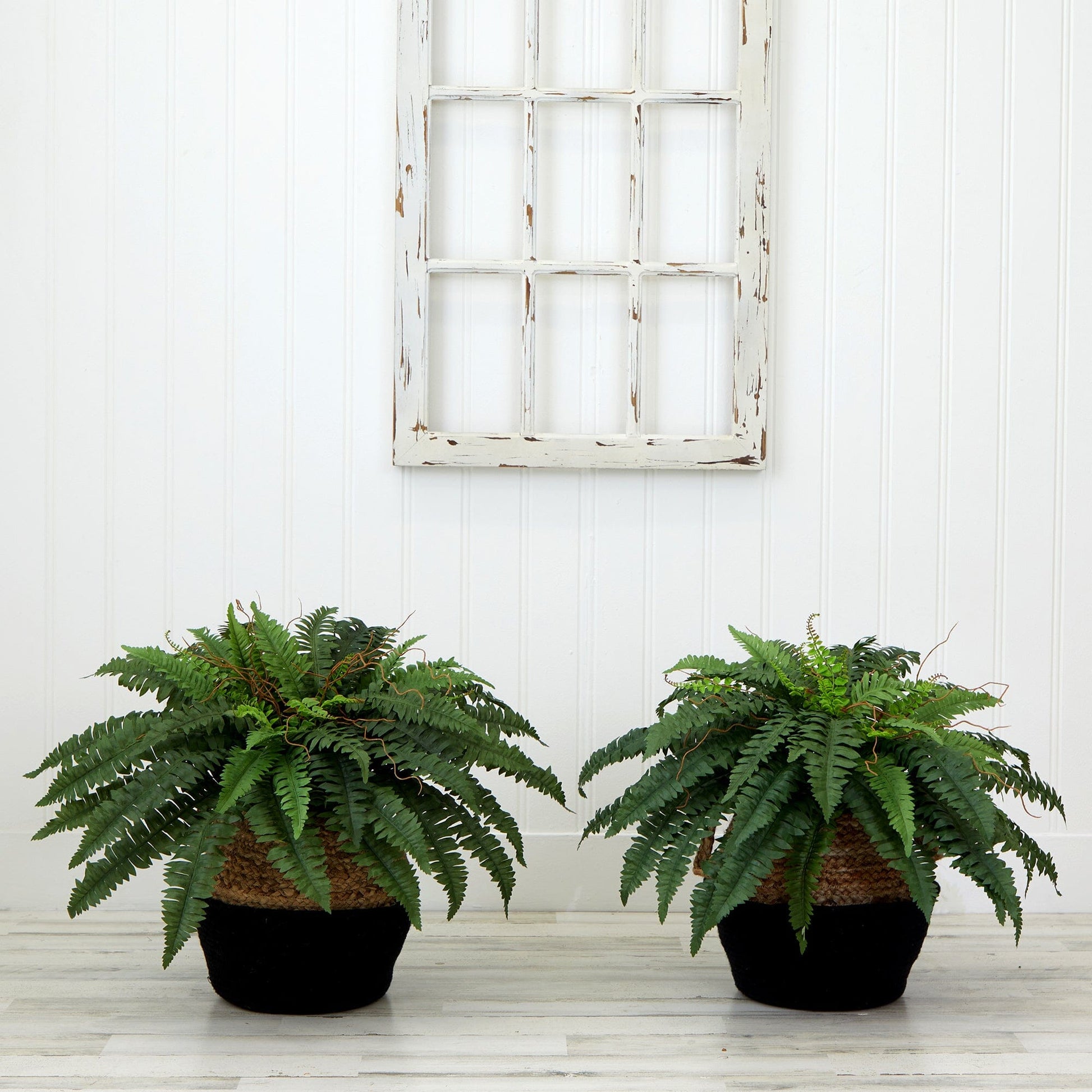 23" Artificial Boston Fern Plant with Handmade Jute & Cotton Basket DIY KIT - Set of 2 - Tampa Home & Garden Store