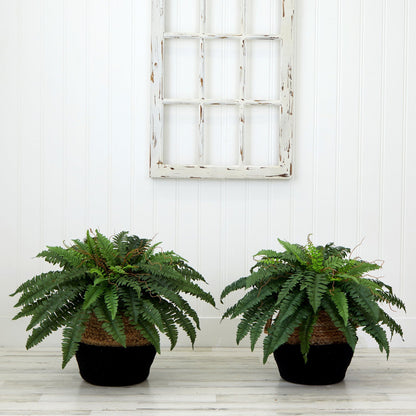 23" Artificial Boston Fern Plant with Handmade Jute & Cotton Basket DIY KIT - Set of 2 - Tampa Home & Garden Store