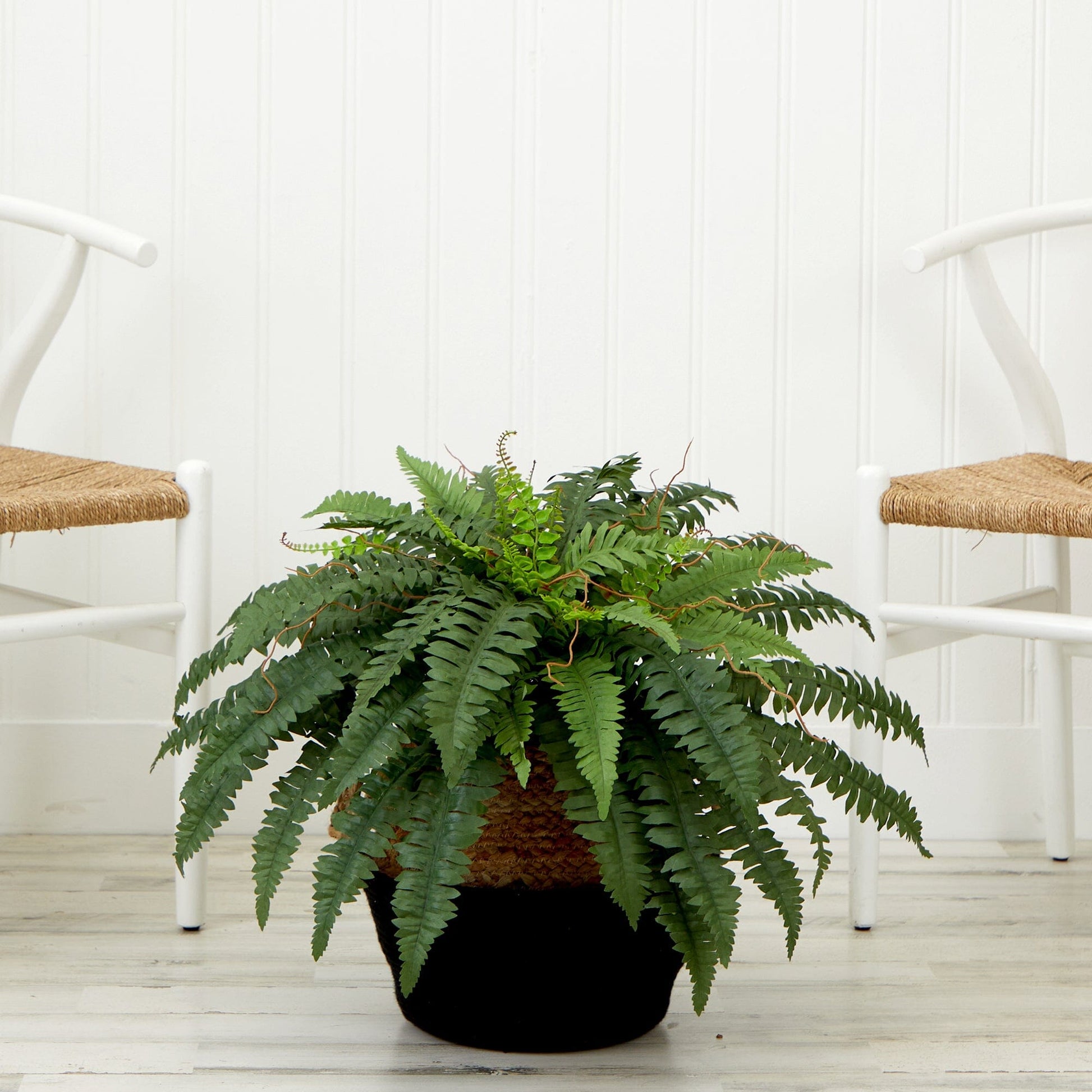 23" Artificial Boston Fern Plant with Handmade Jute & Cotton Basket DIY KIT - Tampa Home & Garden Store