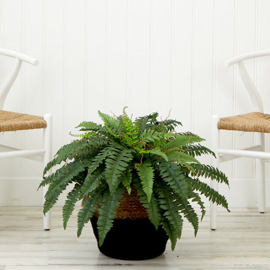 23" Artificial Boston Fern Plant with Handmade Jute & Cotton Basket DIY KIT - Tampa Home & Garden Store