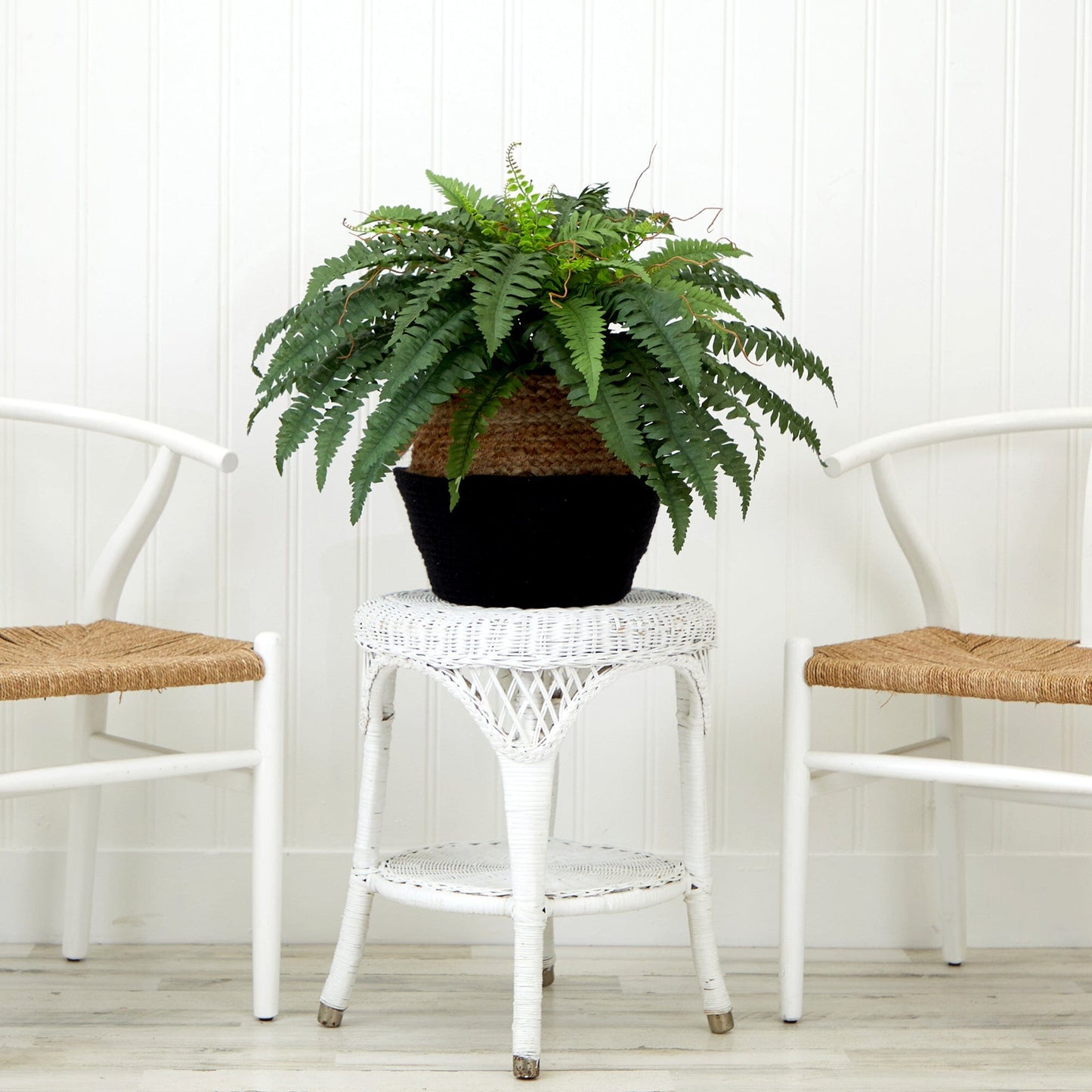 23" Artificial Boston Fern Plant with Handmade Jute & Cotton Basket DIY KIT - Tampa Home & Garden Store
