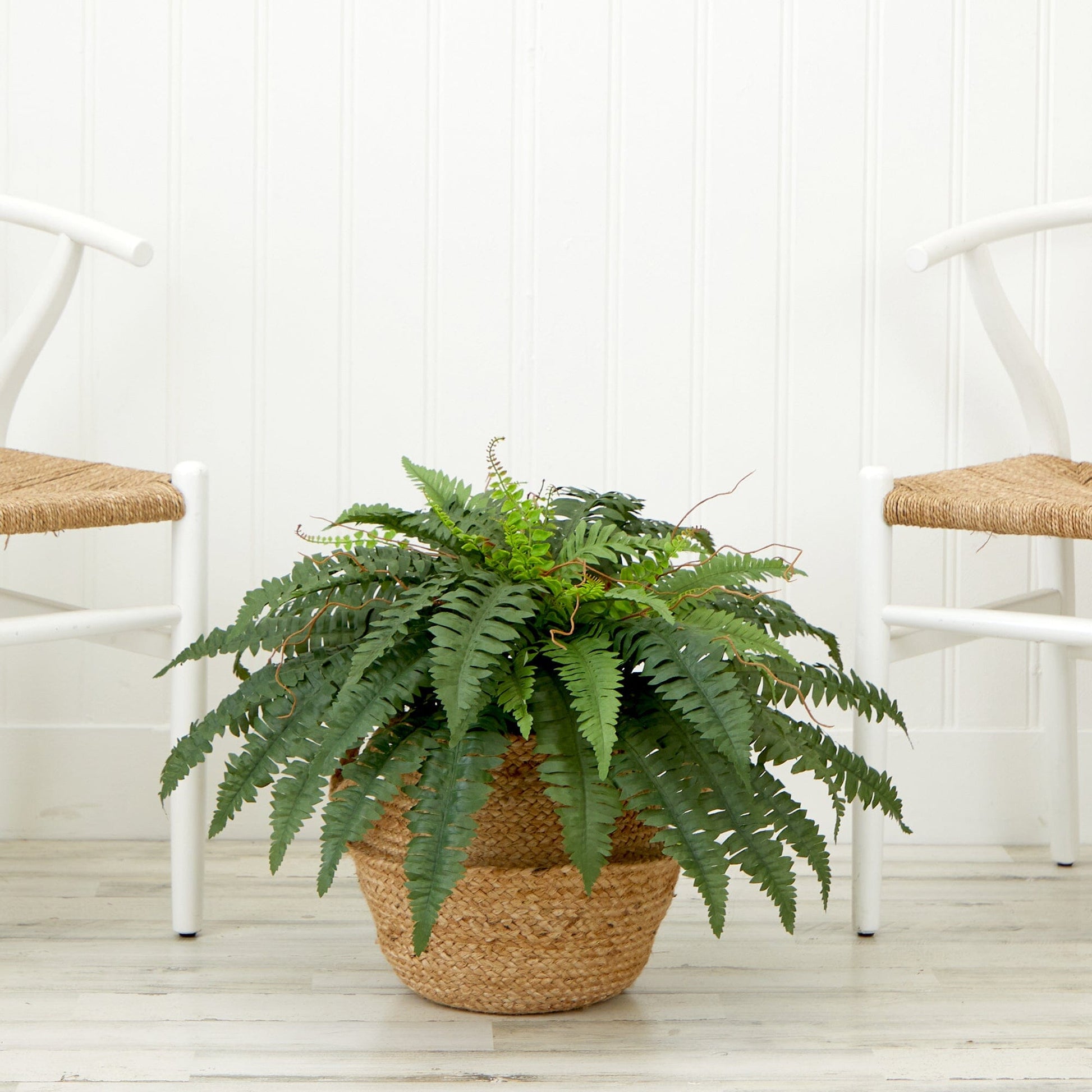 23” Artificial  Boston Fern Plant with Handmade Jute  & Cotton Basket DIY KIT - Tampa Home & Garden Store