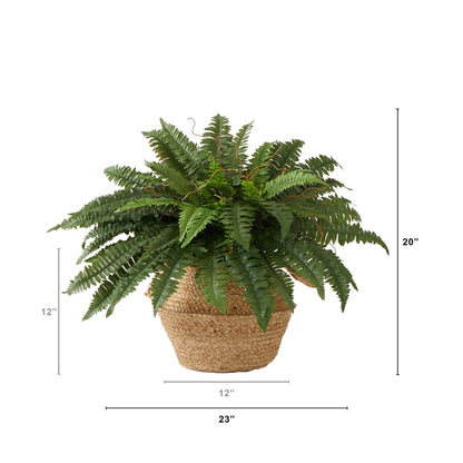 23” Artificial  Boston Fern Plant with Handmade Jute  & Cotton Basket DIY KIT - Tampa Home & Garden Store