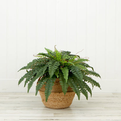 23” Artificial  Boston Fern Plant with Handmade Jute  & Cotton Basket DIY KIT - Tampa Home & Garden Store