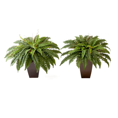 23” Artificial Boston Fern Plant with Tapered Bronze Square Metal Planter DIY KIT - Set of 2 - Tampa Home & Garden Store