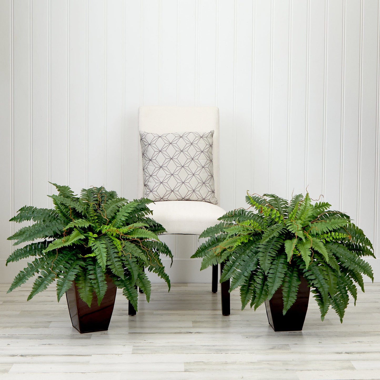 23” Artificial Boston Fern Plant with Tapered Bronze Square Metal Planter DIY KIT - Set of 2 - Tampa Home & Garden Store