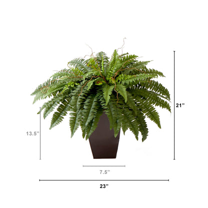 23” Artificial Boston Fern Plant with Tapered Bronze Square Metal Planter DIY KIT - Set of 2 - Tampa Home & Garden Store