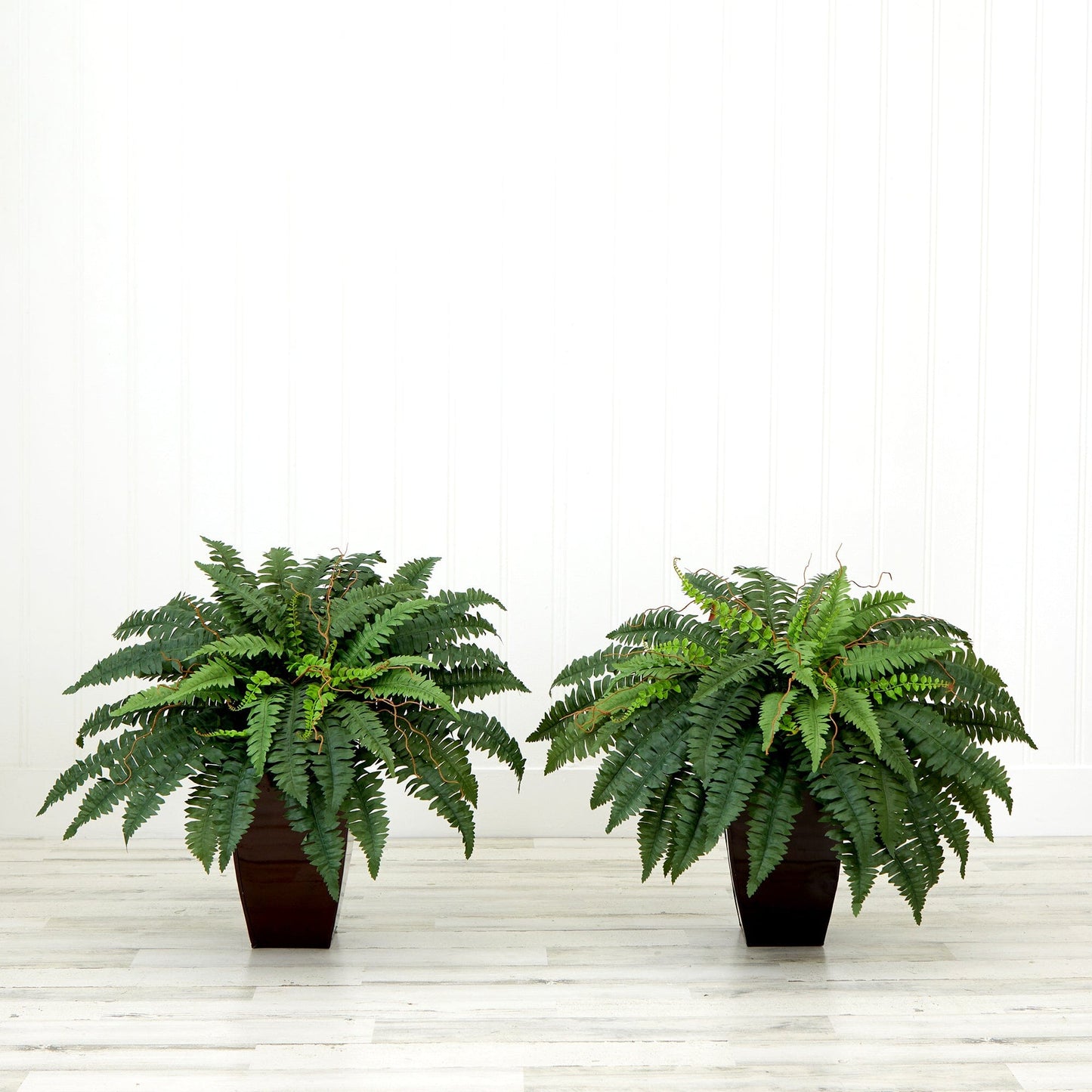 23” Artificial Boston Fern Plant with Tapered Bronze Square Metal Planter DIY KIT - Set of 2 - Tampa Home & Garden Store