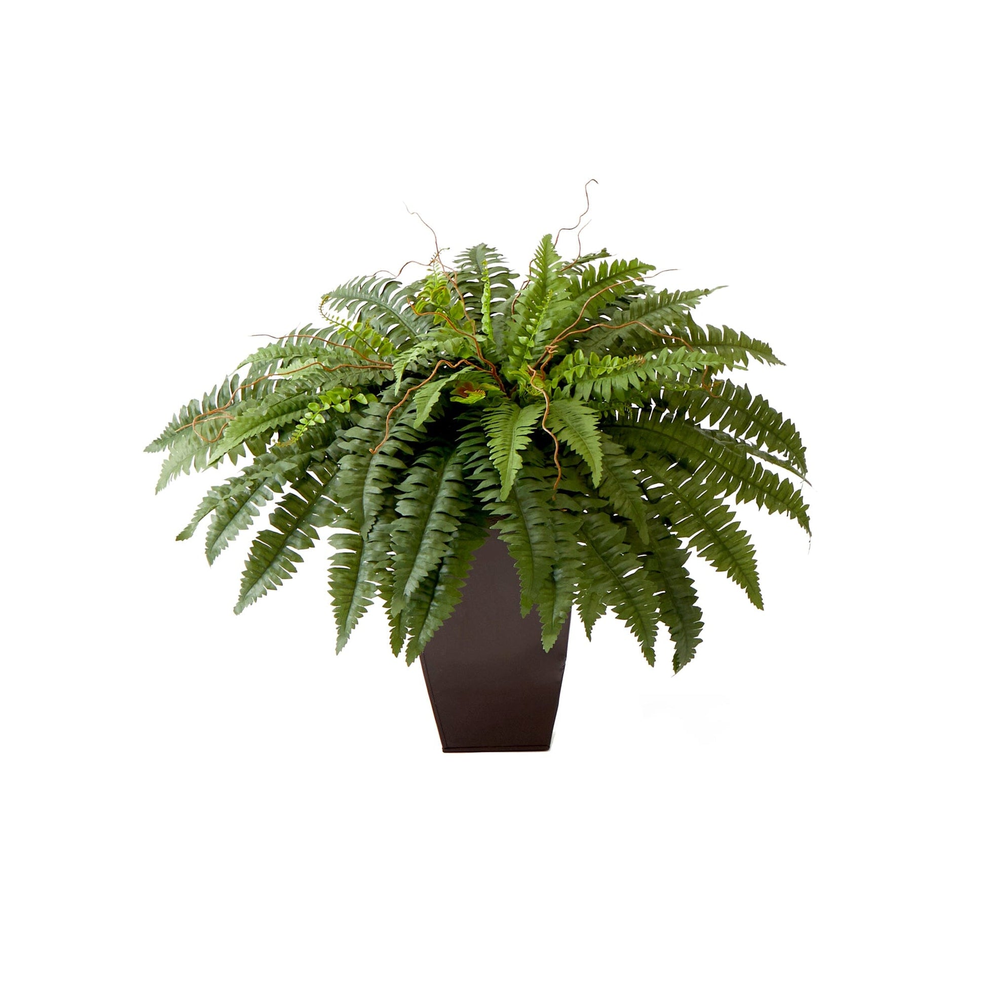 23” Artificial Boston Fern Plant with Tapered Bronze Square Metal Planter DIY KIT - Tampa Home & Garden Store