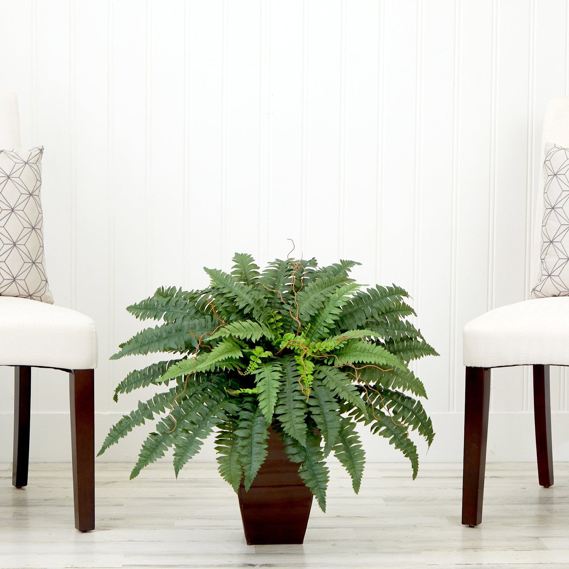 23” Artificial Boston Fern Plant with Tapered Bronze Square Metal Planter DIY KIT - Tampa Home & Garden Store