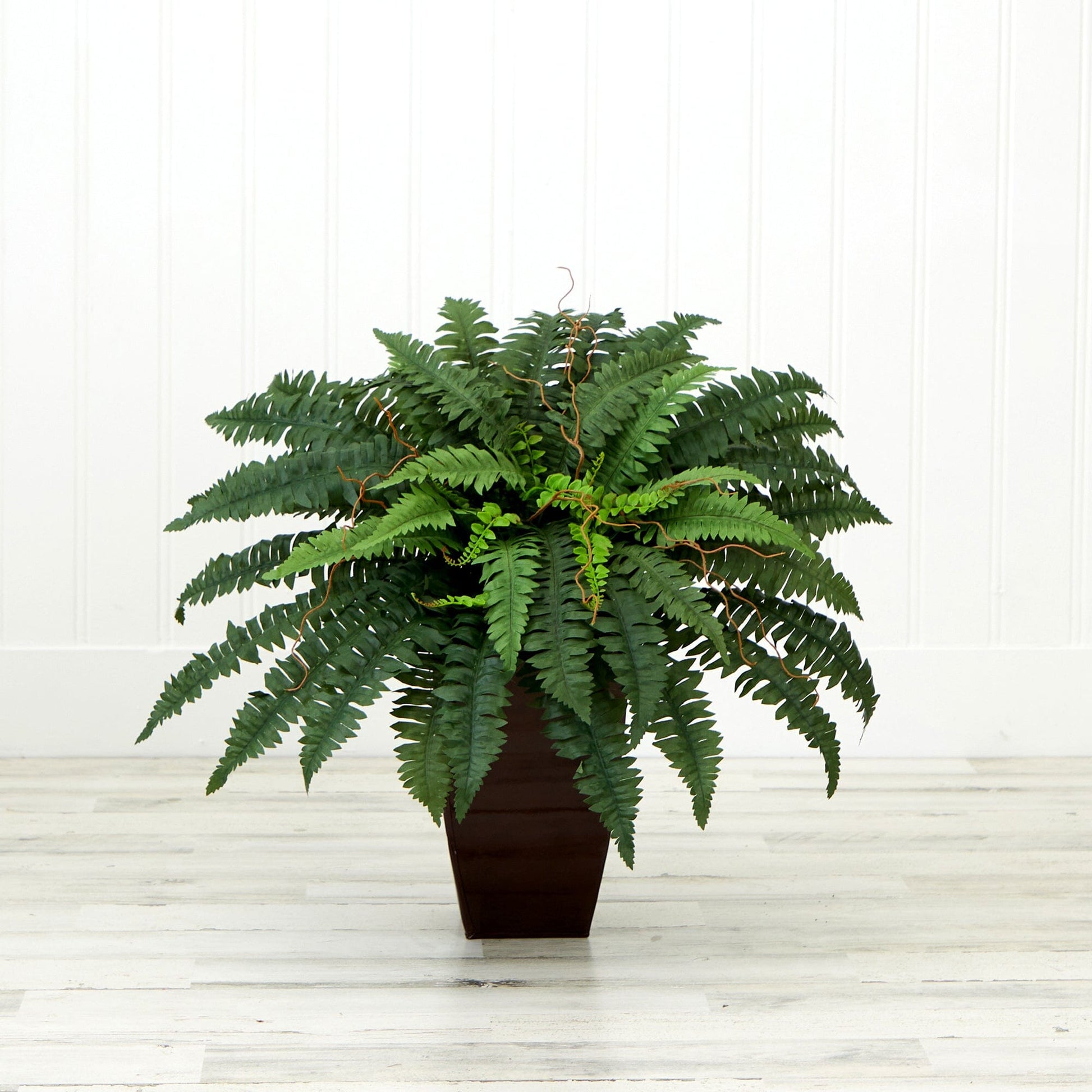 23” Artificial Boston Fern Plant with Tapered Bronze Square Metal Planter DIY KIT - Tampa Home & Garden Store