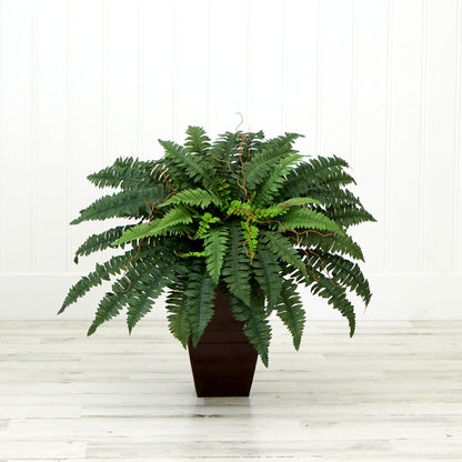23” Artificial Boston Fern Plant with Tapered Bronze Square Metal Planter DIY KIT - Tampa Home & Garden Store