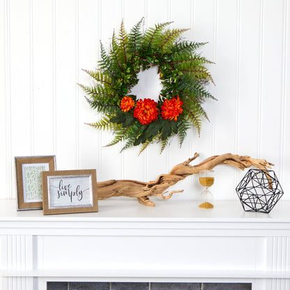 23” Assorted Fern and Chrysanthemum Artificial Wreath - Tampa Home & Garden Store