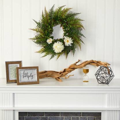23” Assorted Fern and Chrysanthemum Artificial Wreath - Tampa Home & Garden Store