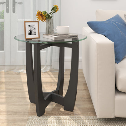 Mesa auxiliar redonda con tapa de cristal templado de 23.5 pulgadas - Negra