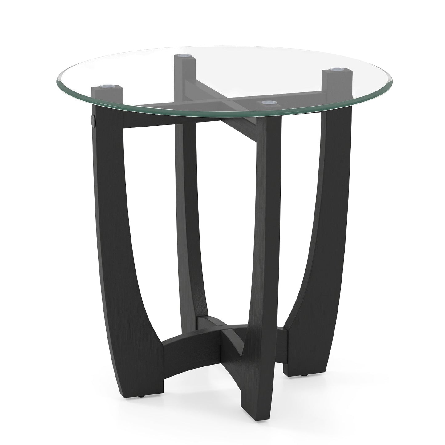 Mesa auxiliar redonda con tapa de cristal templado de 23.5 pulgadas - Negra