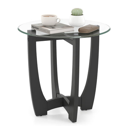 Mesa auxiliar redonda con tapa de cristal templado de 23.5 pulgadas - Negra