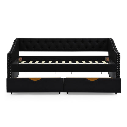 Upholstered Tufted Daybed with Storage Drawers