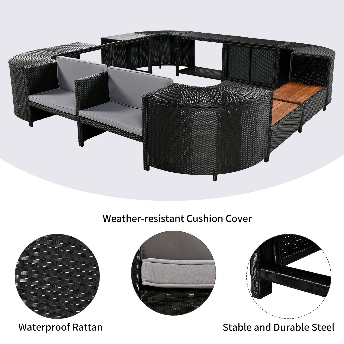 Outdoor Rattan Spa Frame and Modular Storage Seat