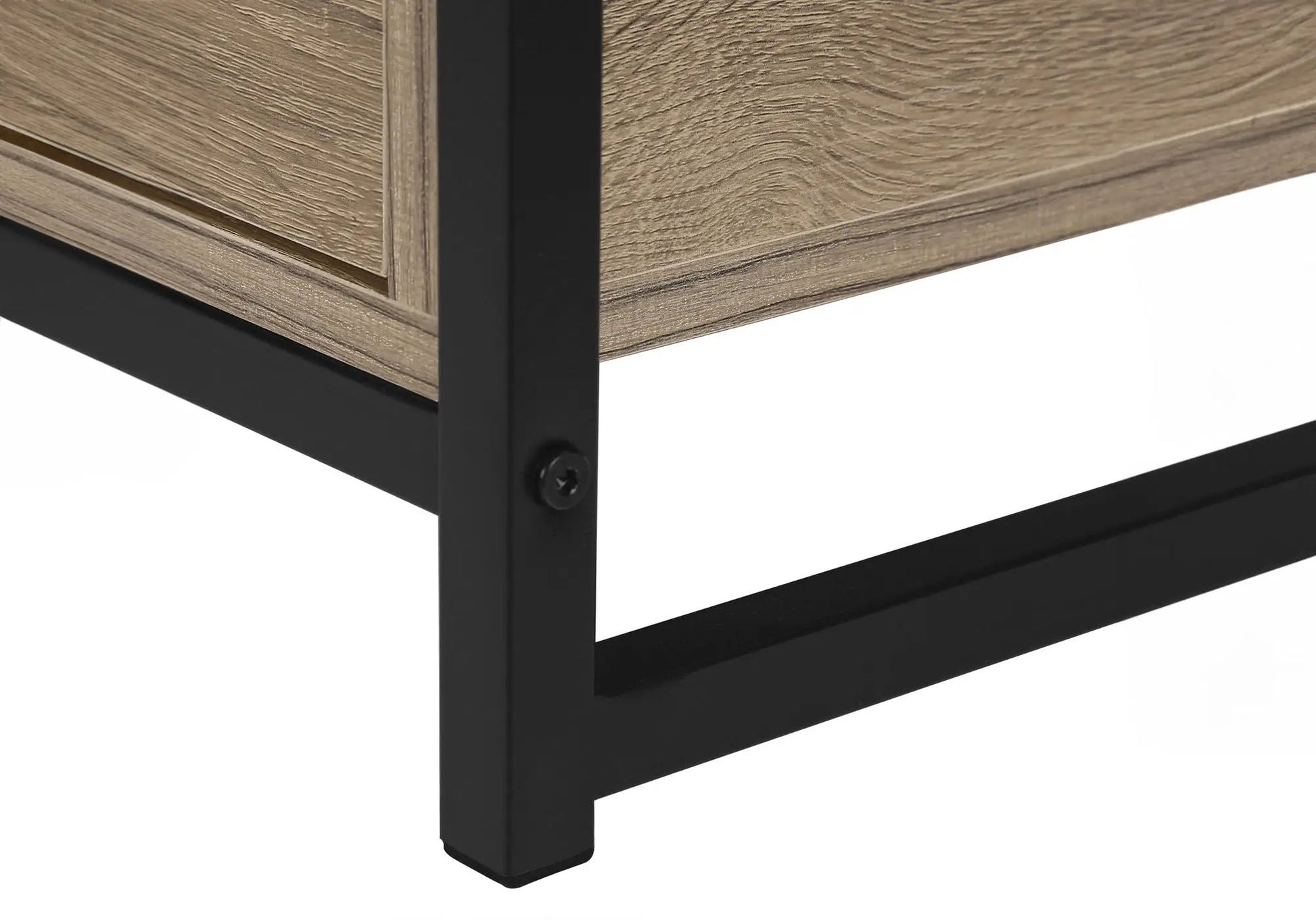 TV stand with natural wood grain panels and black metal frame by Unique Piece Furniture on Tampa Home & Garden Store