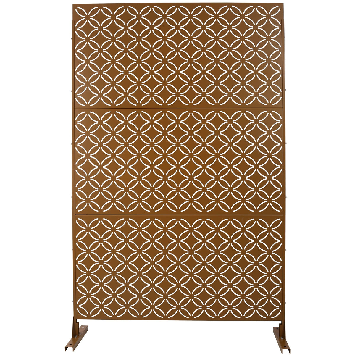 Room divider metal decorative privacy screen in brown rust-resistant steel with circular lattice pattern by HouseOfZazla on Tampa Home & Garden Store