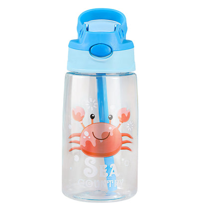 GemGear 16.2oz leak-proof kids water bottle with push-button straw, blue lid and sea crab print on Tampa Home & Garden Store