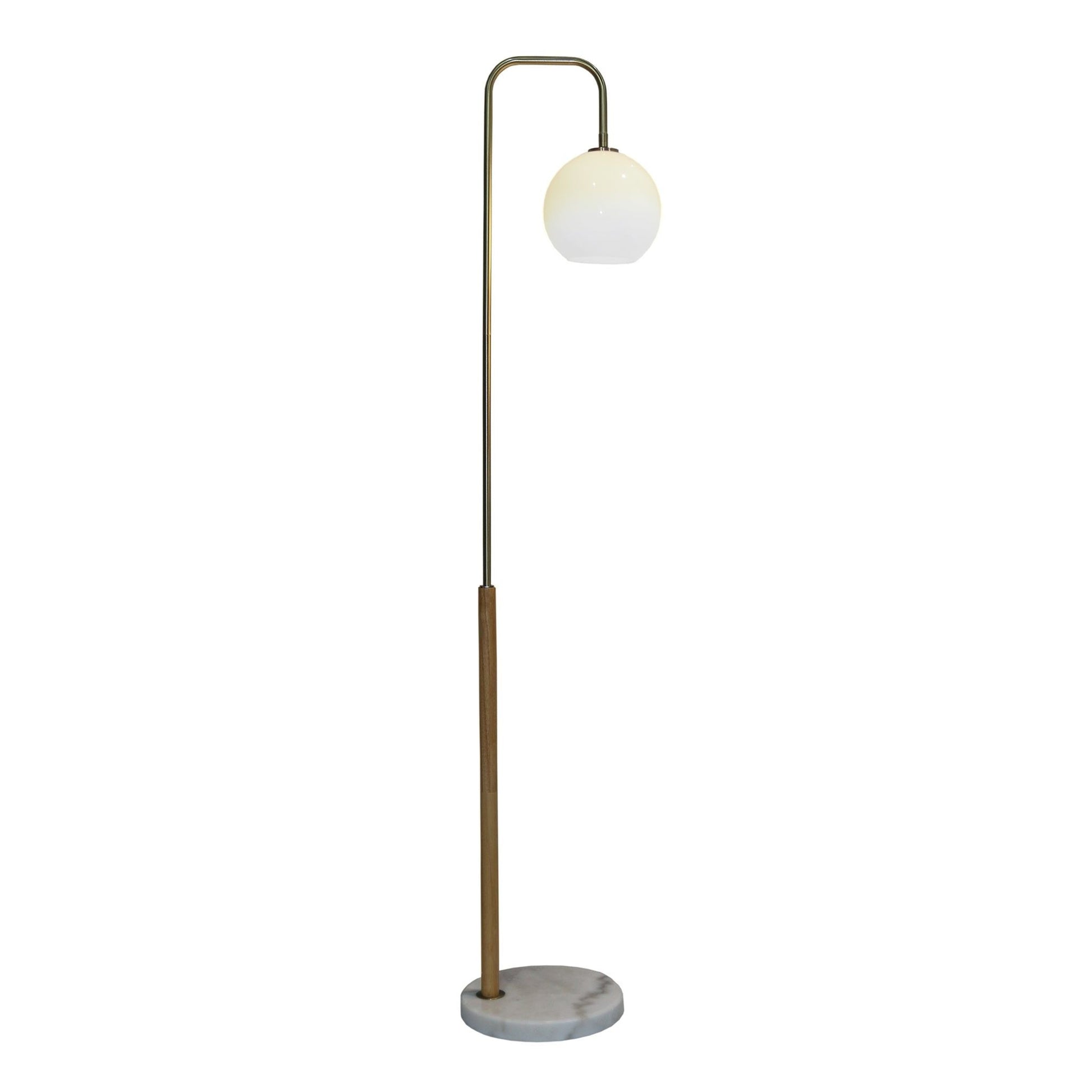 Tall Corner Floor Lamp white glass globe shade with brass arc and marble base HouseOfZazla on Tampa Home & Garden Store