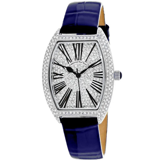 Watches Christian Van Sant Women's Chic with a diamond-studded bezel and blue leather strap on Tampa Home & Garden Store