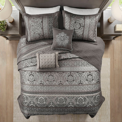 Reversible Jacquard Queen Bedspread Set with decorative pillows in gray by HouseOfZazla on Tampa Home & Garden Store