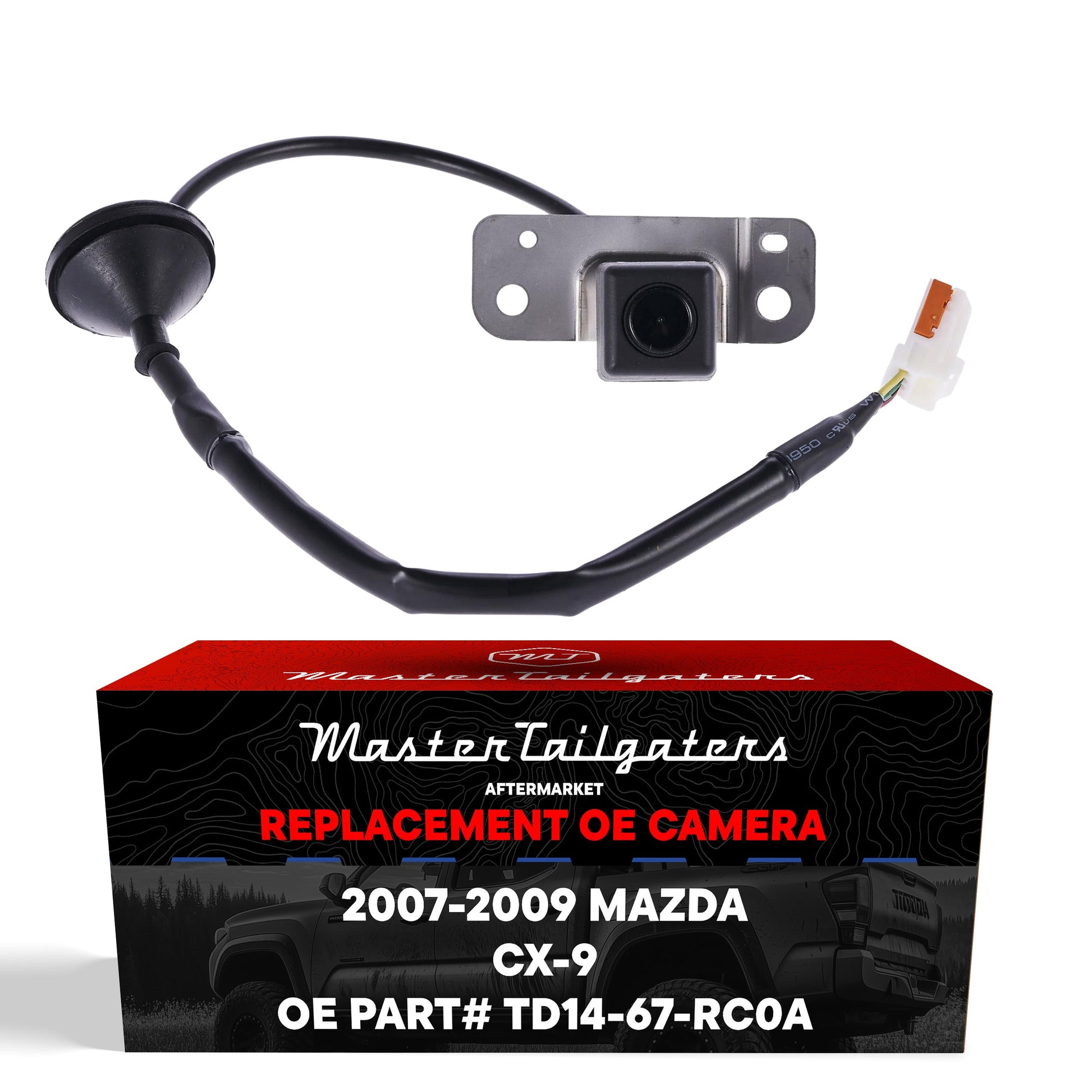 Master Tailgaters Mazda CX-9 OEM backup camera with metal mounting bracket and wiring harness on Tampa Home & Garden Store