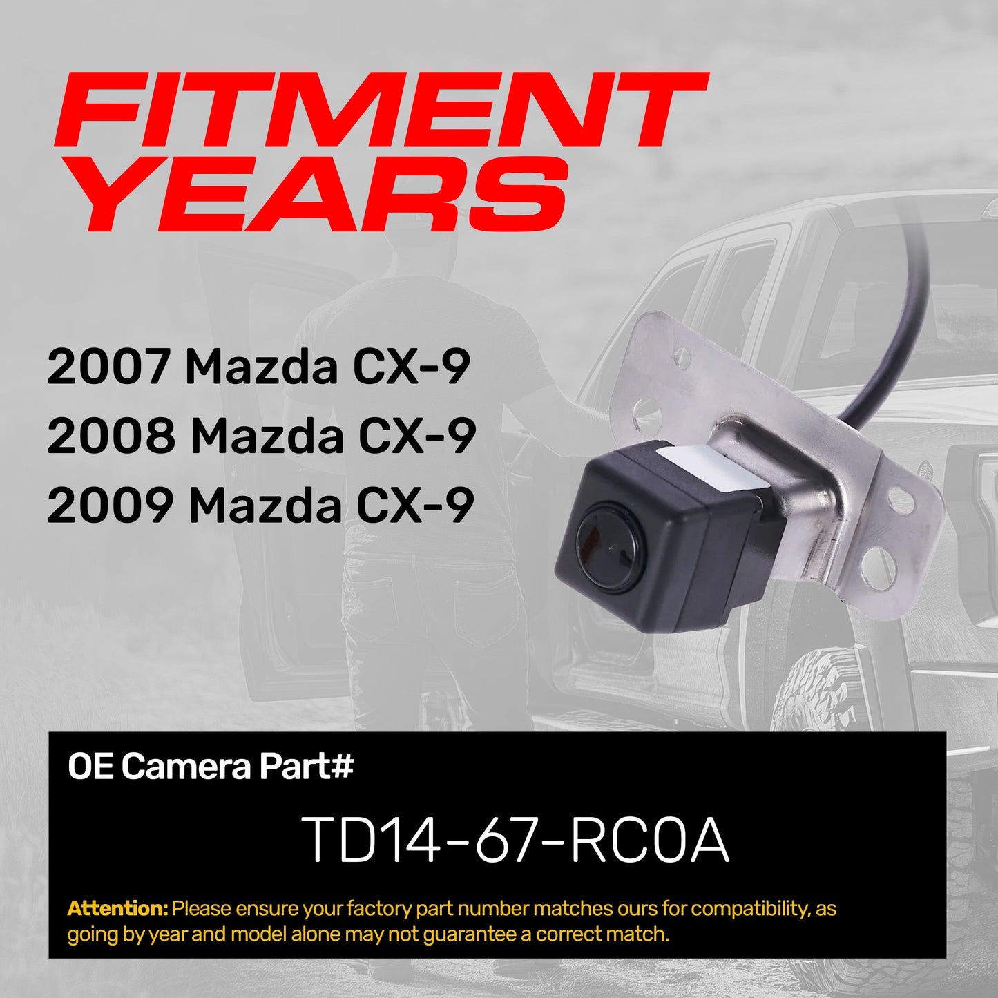 Master Tailgaters OEM backup camera TD14-67-RCOA for Mazda CX-9 2007-2009 black mounting bracket on Tampa Home & Garden Store