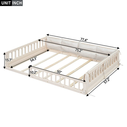 Upholstered platform bed with guardrail and pillow by HouseOfZazla, light wood frame on Tampa Home & Garden Store