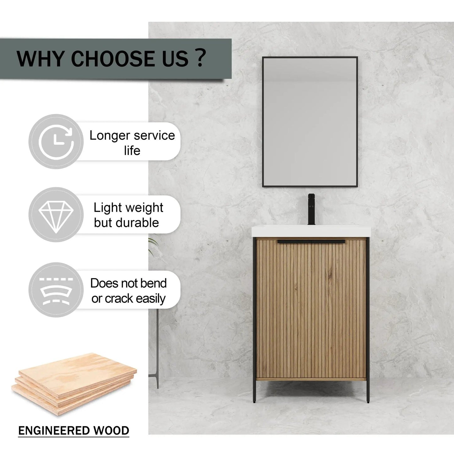 Modern Freestanding Vanity With Resin Sink
