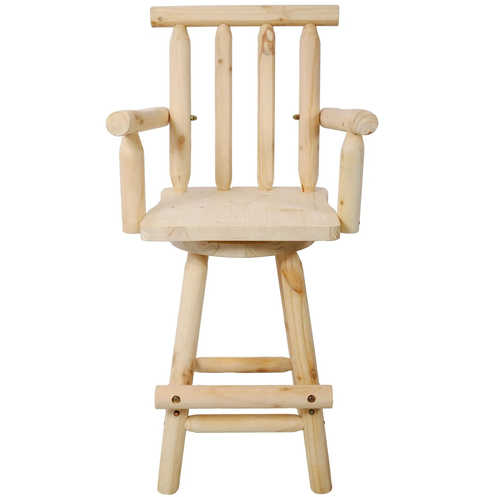 Rustic Fir Wood Bar Stool, bar height 28–30 in, wide armrests, Unique Piece Furniture on Tampa Home & Garden Store
